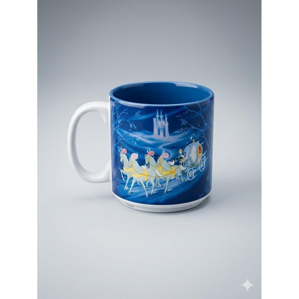 Disney Cinderella Ceramic Coffee Mug Blue Wraparound Princess Carriage Thailand